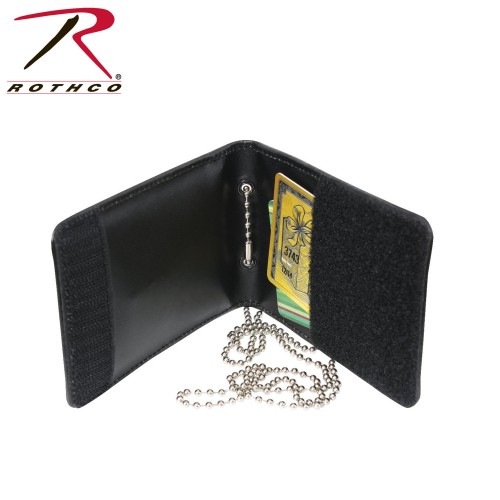 1139 Rothco BI Fold Black Leather Neck ID Badge Holder With Chain