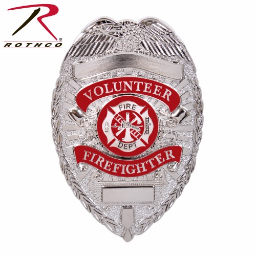 1928 Silver Deluxe Fire Department Shield Volunteer Badge Rothco 1928 