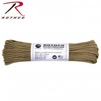 Rothco 193 Coyote Brown Nylon Paracord- 100 Ft 550LB Test, 7 Strand- USA MADE