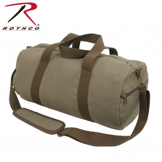 Rothco Two-Tone Canvas Shoulder Duffle Bag - Vintage Olive with Brown Straps