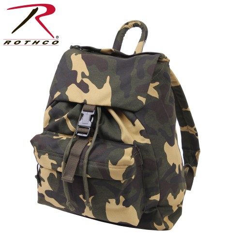 2370 Rothco Woodland Camo Canvas Water Resistant Day Pack Backpack 
