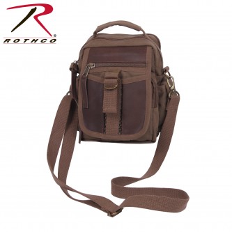 2815 Rothco Brown Canvas Travel Shoulder Bag With Leather Accents