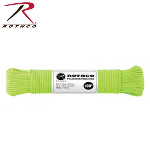 Green 30802 - 550LB 7 Strand 100% Polyester Type III Import Paracord Rope 100' 
