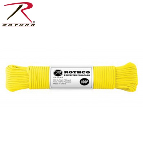YELLOW 30804 - 550LB 7 Strand 100% Polyester Type III Import Paracord Rope 100' 