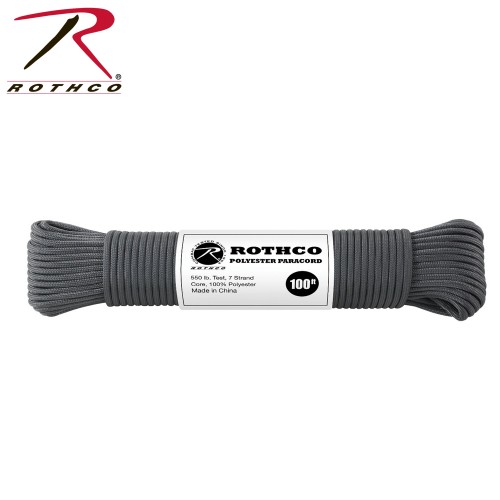 Rothco 30809 Charcoal Grey Polyester Paracord- 100 Ft 550LB Test, 7 Strand