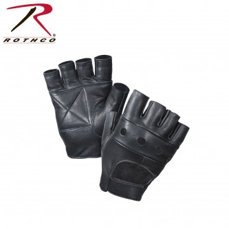 Rothco 3498 Black Size Small Military Cowhide Leather Fingerless Biker Gloves