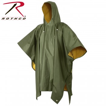 3634 Poncho Reversible PVC Poncho Blue Black Green Yellow[Olive Drab] 