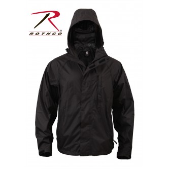 3754-L Rothco Packable Waterproof Rip-Stop Rain Jacket 3854 3754[Black,Large] 