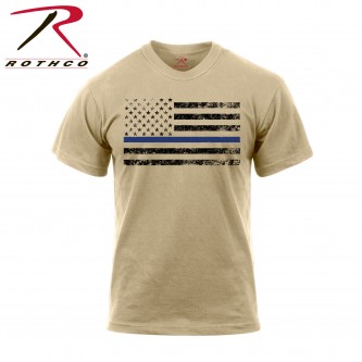 3960-M Thin Blue Line Desert Sand Mens Police Law Enforcement T-Shirt Rothco 61555 3960[Black Flag,M