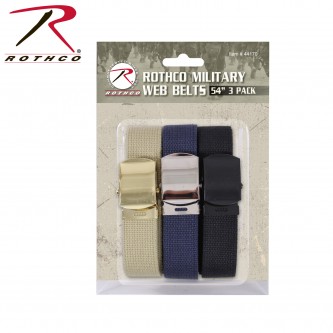 44170 Rothco 54 Inch Cotton Military Web Belt 3 Pack With Buckles 