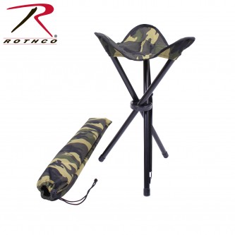 4554 Rothco Collapsible Camping Camo Military Stool With Carrying Strap And Case[Woodland Camo] 
