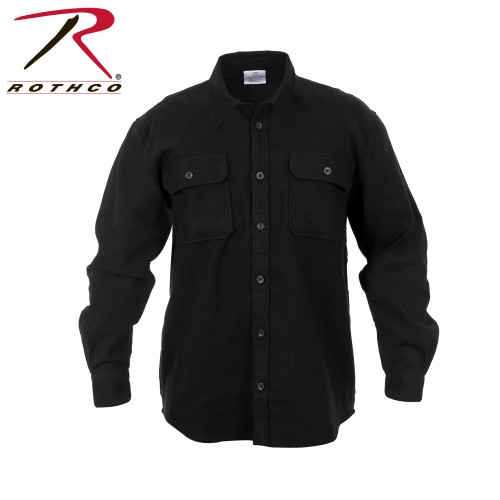 4637-S Long Sleeve Flannel Shirt Extra Heavyweight Solid Color Rothco [Black,Small]