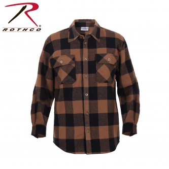 4667-S Rothco Extra Heavyweight Brawny Buffalo Plaid Long Sleeve Flannel Shirt[Brown,Small] 