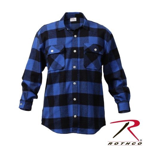 4740-Blue-2X Extra Heavyweight Brawny Buffalo Plaid Long Sleeve Flannel Shirt Rothco 4739[Blue,2X-La