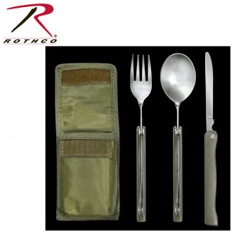 487 Rothco Folding Chow Set With Pouch - Stainless w/plastic handle 