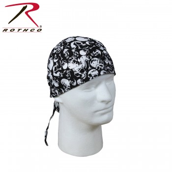 5185 Rothco Cotton Biker Headwrap Military Patterns Do-Rag Bandanna[Black With Skulls] 