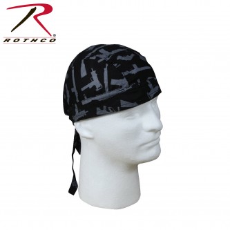 5197-blk Rothco Cotton Biker Headwrap Military Patterns Do-Rag Bandanna[Black/Silver Guns]