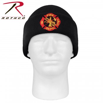 5356 Rothco Black Fire Department Embroidered Deluxe Acrylic Beanie Watch Cap