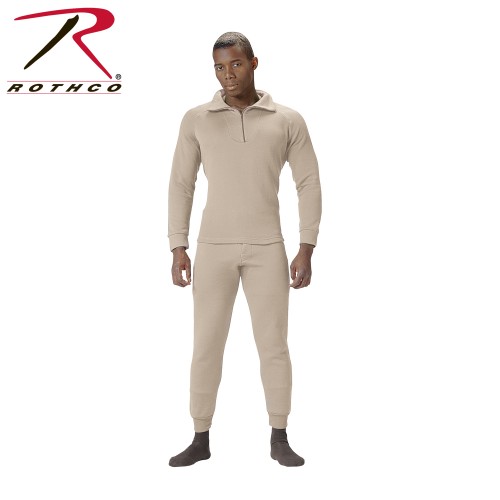 Rothco Extreme Cold Weather Polypropylene Long John Underwear With Zip Collar[Desert Sand Top,X-Larg