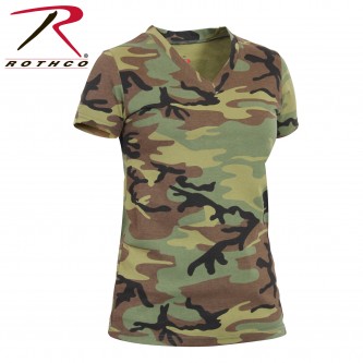 5653-M Women's V-Neck Camouflage T-Shirt Longer Length Rothco 5663 5654[Woodland,Medium] 