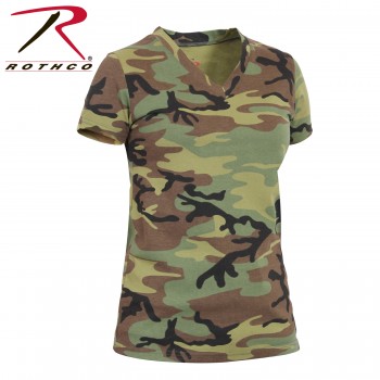 5653-XL Women's V-Neck Camouflage T-Shirt Longer Length Rothco 5663 5654[Woodland,X-Large] 