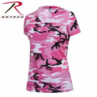 5654-XL Women's V-Neck Camouflage T-Shirt Longer Length Rothco 5653 5654[Pink,X-Large] 