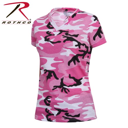 5654-M Women's V-Neck Camouflage T-Shirt Longer Length Rothco 5653 5654[Pink,Medium] 