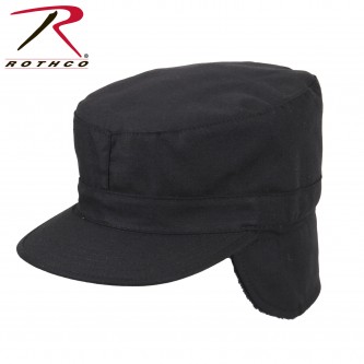Rothco 5812-7.5 Black Military Patrol Fatigue Cap With Ear Flaps[7.5] 