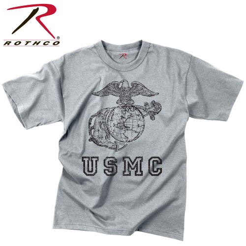 61343-M Rothco Grey USMC Globe & Anchor Vintage Design Short Sleeve T-Shirt[M] 