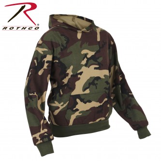 6490-S Rothco Kids Woodland Camo Hooded Pullover Fleece Lined Sweatshirt [S]