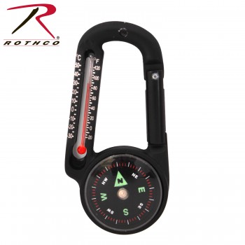 6500 Rothco Black Camping Hiking Survival Carabiner With Compass Thermometer 
