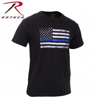 Thin Blue Line U.S. Flag Black KIDS T-Shirt Rothco 6869