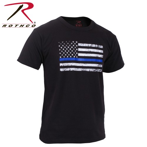 Thin Blue Line U.S. Flag Black KIDS T-Shirt Rothco 6869