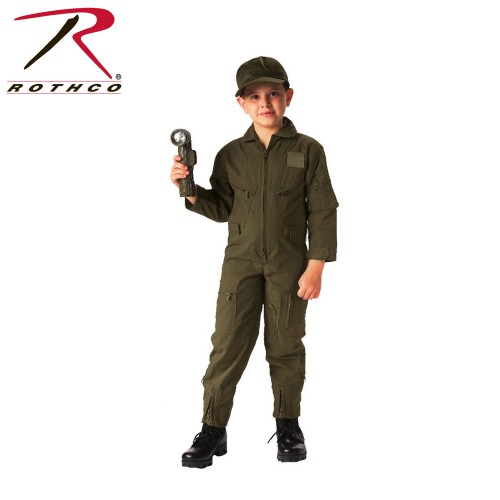 7200 Kids Military Style Army Navy Air Force Marines Flight Suit Coveralls[Olive Drab,XL] 