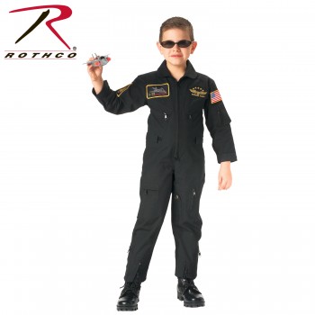 7203-XS Kids Military Style Army Navy Air Force Marines Flight Suit Coveralls With Patch[Black,XS] 