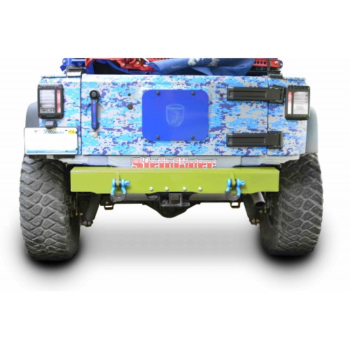 Jeep Wrangler, JK 2007-2018, Rear Bumper with D-Ring Mounts.  Gecko Green. Made in the USA.