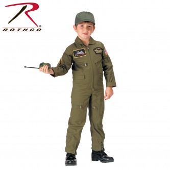 7302-L Kids Military Style Army Navy Air Force Marines Flight Suit Coveralls With Patch[Olive Drab,L