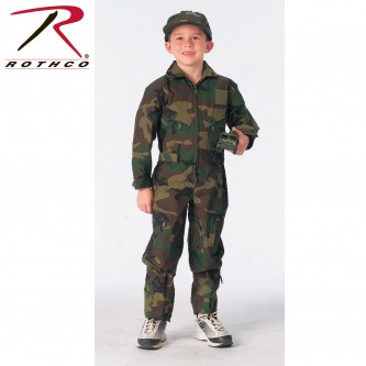 7308 Kids Military Style Army Navy Air Force Marines Flight Suit Coveralls[Woodland Camo,XL] 