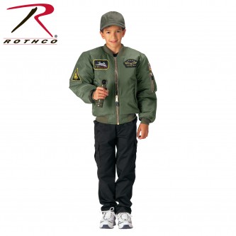 7340-S Air Force Military Style Kids MA-1 Flight Jacket Reversible With Insignia Patch[Sage Green,S]