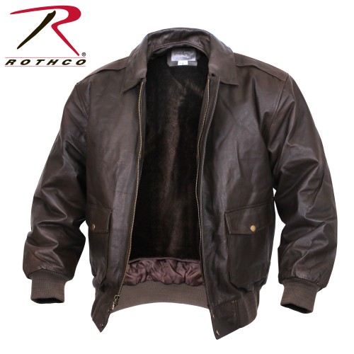 7577 Rothco Size Large Classic A-2 Brown Leather Military Flight Jacket