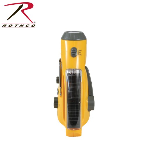 80003 Rothco Yellow LED Solar Wind Up Flashlight With Radio