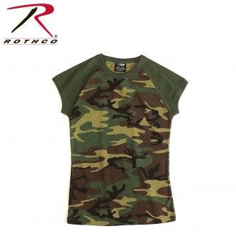 8034-xs Rothco Womens 2-Tone Military Camouflage Raglan Army Camo Short Sleeve T-Shirt[Woodland Camo