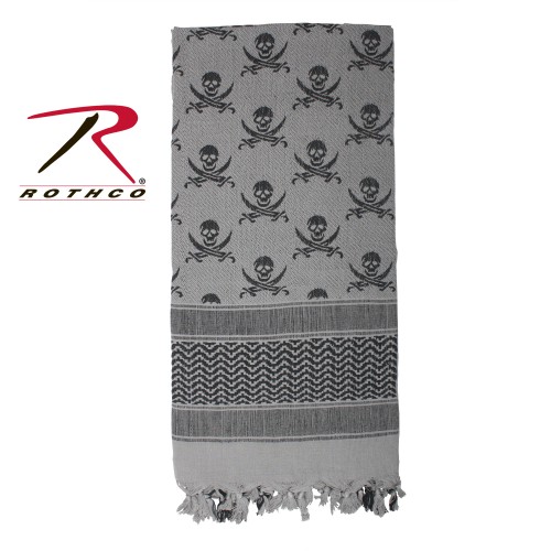 8539 Rothco Grey And Black Crossed Swords & Skulls Military Shemagh Tactical Desert Scarf