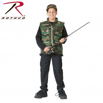 8555-L Rothco Kids Woodland Camouflage Ranger Vest With Hood [L] 