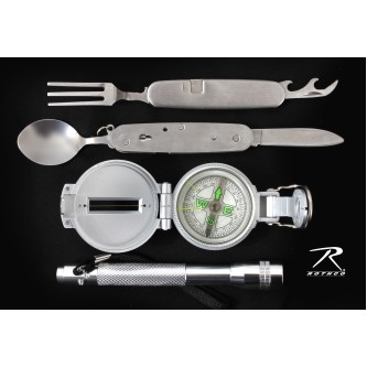866 Rothco Silver Camping Gift Set- Compass, Chow Set, Flashlight