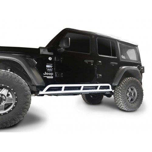 Fits Jeep Wrangler JLU, 2018 to Present, 4 Door Rock Slider Kit. Powder Coated Cloud White, Made in the USA