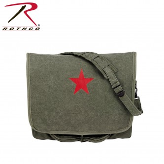 9129 Rothco Vintage Canvas Military Paratrooper Shoulder Messenger Bag [Olive Drab With Red Star] 