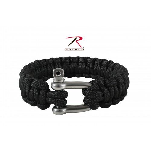 Rothco 915-7 New Black Survival Paracord Cobra Bracelet w/ D-Shackle[7