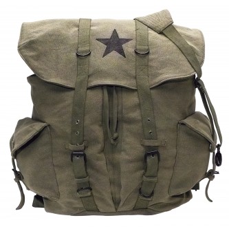 9158 Rothco Vintage Weekender Canvas Front Strap Backpack[Olive Drab With Star] 
