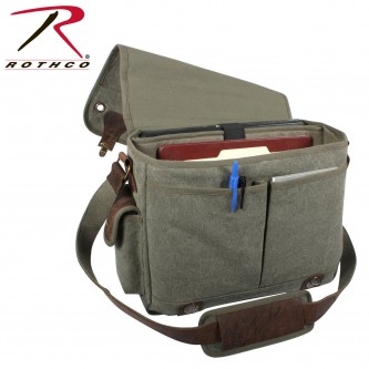 9239 Rothco Vintage Military Trailblazer Canvas Messenger Shoulder Laptop Bag[Olive Drab] 